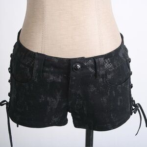 Punk Rave Black shorts L womens goth bootie Australia Ladies Sexy Twill Lace Up